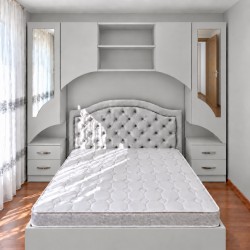 Mobilă pentru dormitor gri deschis A-20 cu dulapuri în jurul patului 140x200